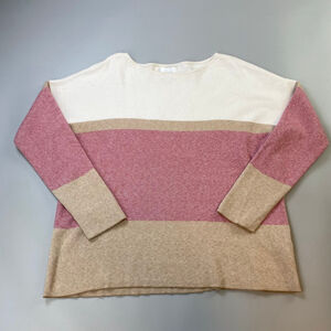 YAYA Sweater Womens Large Pink Cream Tan Striped Wool blend Quiet Luxury Classic